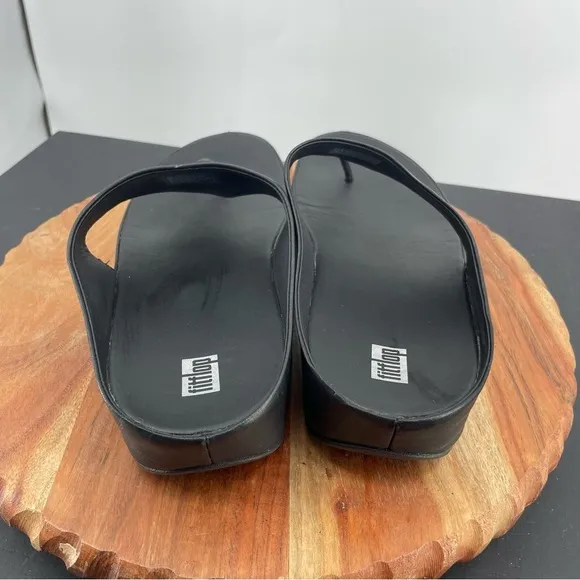 Fitflop Womens Shuv Black Leather Slip On Casual Thong Sandals Shoes Sz 11