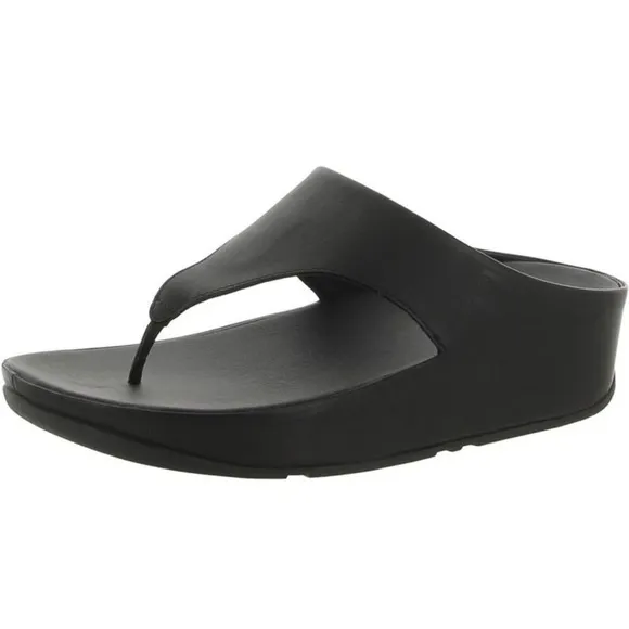 Fitflop Womens Shuv Black Leather Slip On Casual Thong Sandals Shoes Sz 11