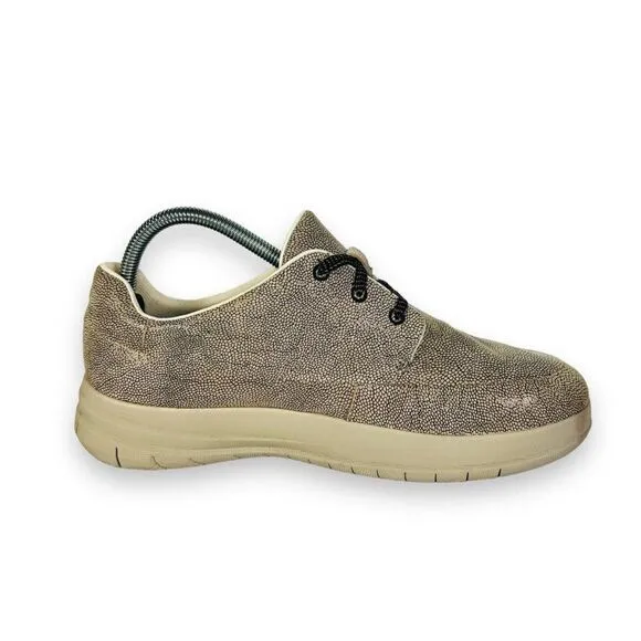 FitFlop Sporty Pop Lace-up Sneakers Beige Snake Animal Print A81-347 Women's 9