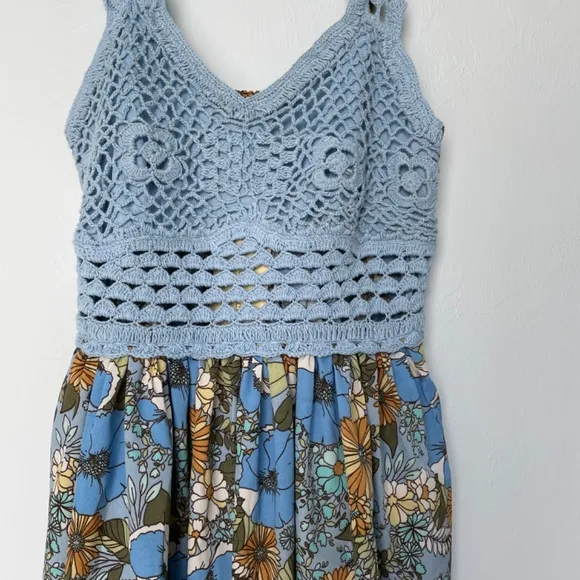 Floral Crochet Top Spaghetti Strap Dress