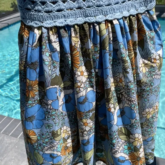 Floral Crochet Top Spaghetti Strap Dress