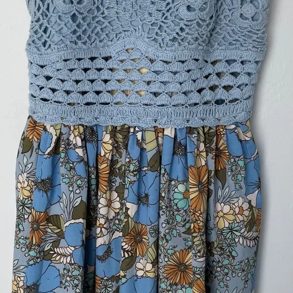 Floral Crochet Top Spaghetti Strap Dress