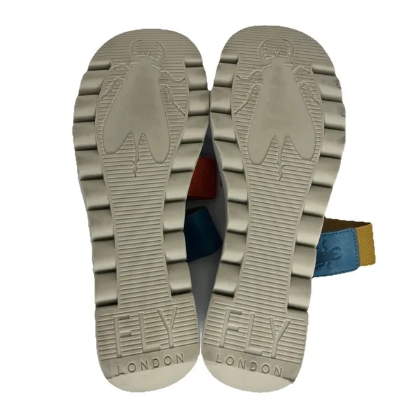 Fly London YIAN Wedge Stretchy 3 Strap Slip On Sandals Size 40/ US 9