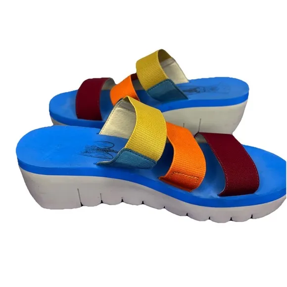 Fly London YIAN Wedge Stretchy 3 Strap Slip On Sandals Size 40/ US 9