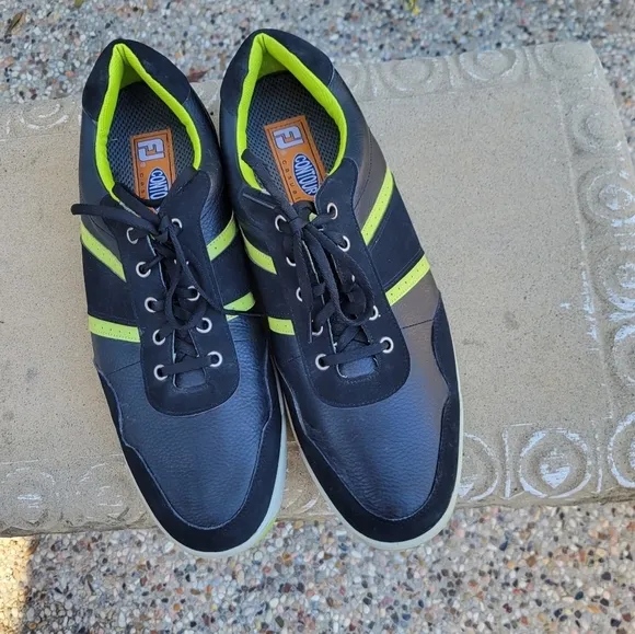 FootJoy Contour Casual Golf Shoes Black Lime 54397 Waterproof Spikeless Size 14M