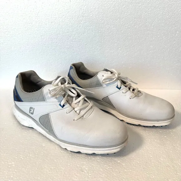 FootJoy Men’s Pro SL Golf Shoes Leather White Mens 9.5 M Lace Up White Blue Gray