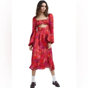 For Love &amp; Lemons Nikki Midi Dress Long Sleeve Cocktail Dress