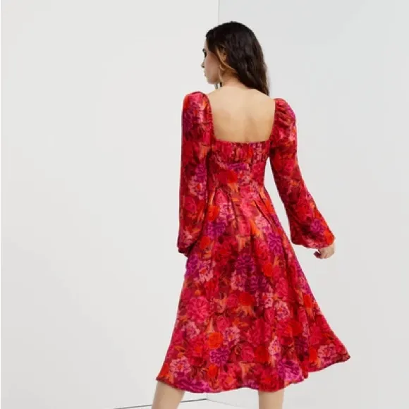 For Love &amp; Lemons Nikki Midi Dress Long Sleeve Cocktail Dress