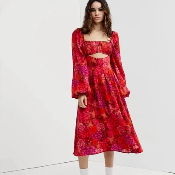 For Love &amp; Lemons Nikki Midi Dress Long Sleeve Cocktail Dress