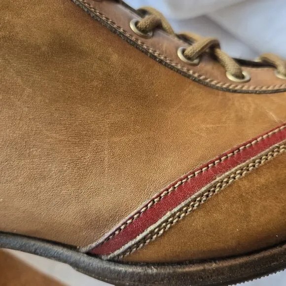 Forzieri Firenze Mens Leather Lace Up Casual Shoes Brown/Red Size 8/US 8.5 Italy