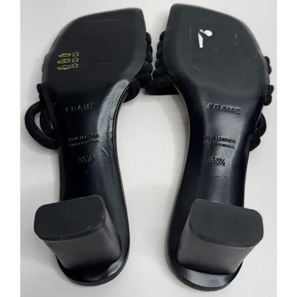 FRAME Sandals Size 5US Black Leather Strappy Slip On Square Toe Heels