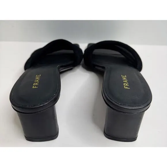 FRAME Sandals Size 5US Black Leather Strappy Slip On Square Toe Heels
