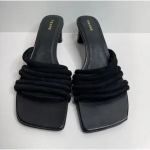 FRAME Sandals Size 5US Black Leather Strappy Slip On Square Toe Heels