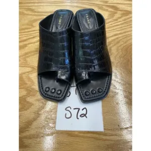 Frame Slide Sandals Women's 39 Black Leather Slip On Toe Ring Croc Print S72