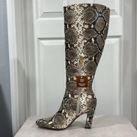 Franco Sarto Bowman Knee High Faux Leather Snake Print Boots Wide Calf
