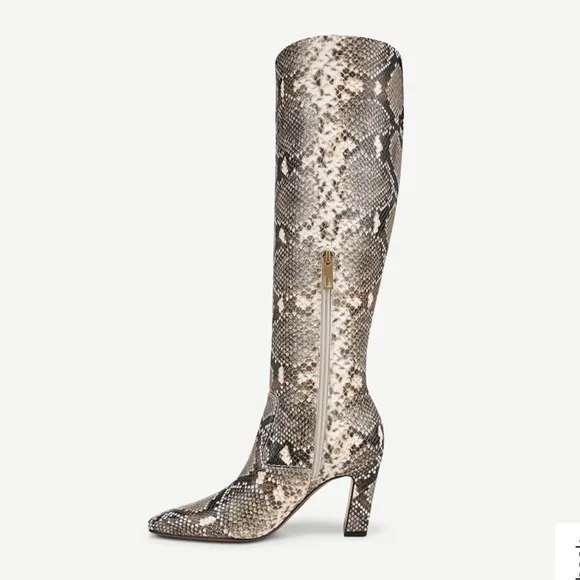 Franco Sarto Bowman Knee High Faux Leather Snake Print Boots Wide Calf