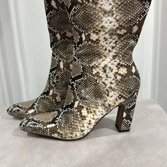 Franco Sarto Bowman Knee High Faux Leather Snake Print Boots Wide Calf