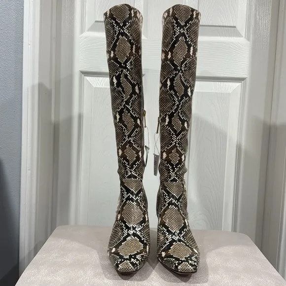 Franco Sarto Bowman Knee High Faux Leather Snake Print Boots Wide Calf