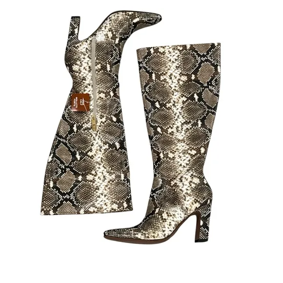 Franco Sarto Bowman Knee High Faux Leather Snake Print Boots Wide Calf
