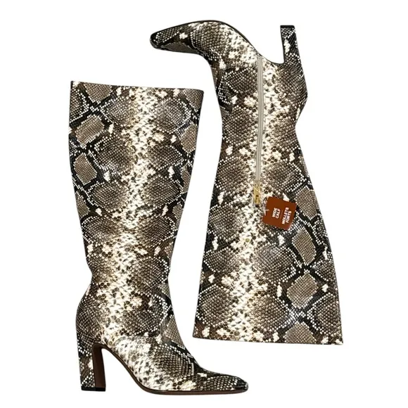 Franco Sarto Bowman Knee High Faux Leather Snake Print Boots Wide Calf