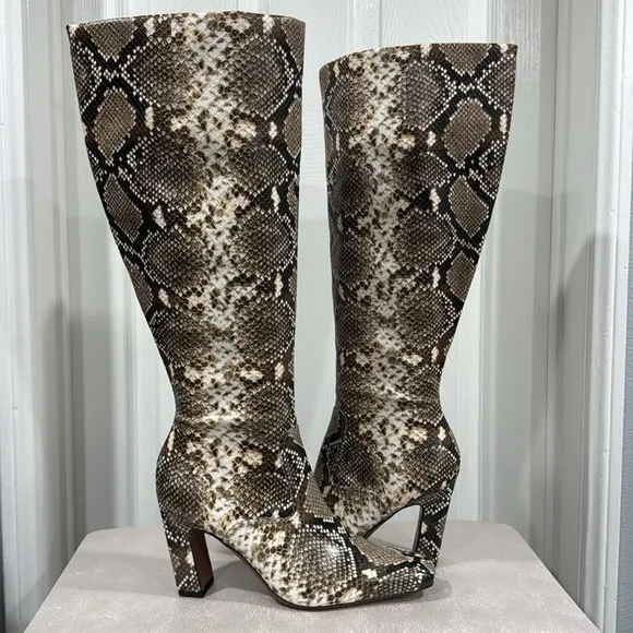 Franco Sarto Bowman Knee High Faux Leather Snake Print Boots Wide Calf