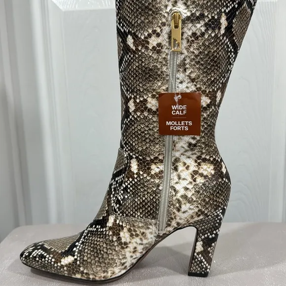 Franco Sarto Bowman Knee High Faux Leather Snake Print Boots Wide Calf