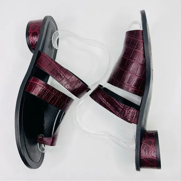 Franco Sarto Trixie Burgundy Embossed Crocodile Leather Slip On Heeled Sandal