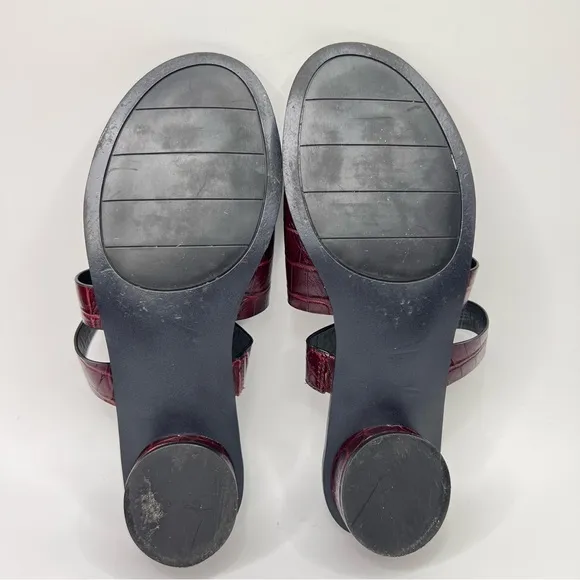 Franco Sarto Trixie Burgundy Embossed Crocodile Leather Slip On Heeled Sandal