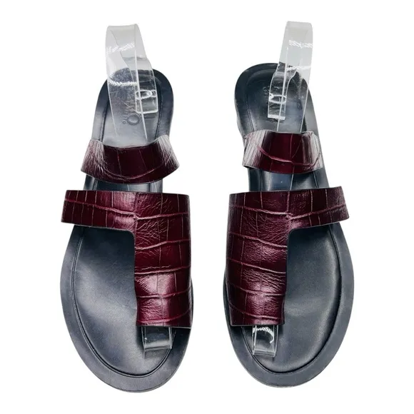 Franco Sarto Trixie Burgundy Embossed Crocodile Leather Slip On Heeled Sandal