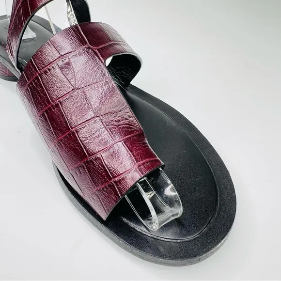 Franco Sarto Trixie Burgundy Embossed Crocodile Leather Slip On Heeled Sandal