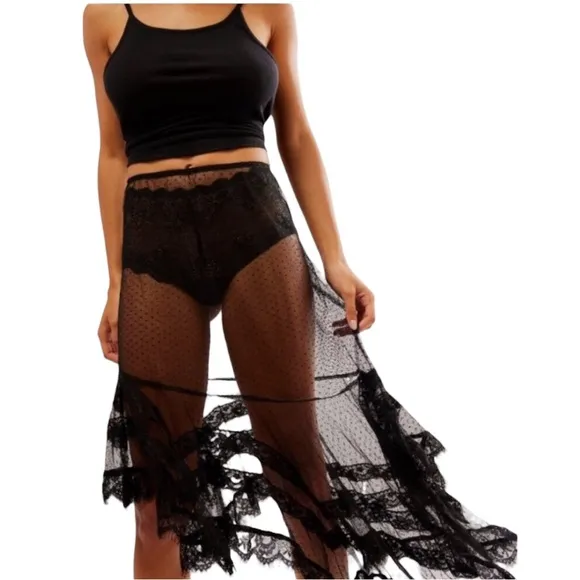 Free People Afternoon Half Slip Black Size Small Sheer Sexy Versatile