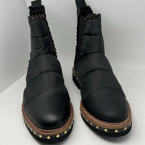 Free People Atlas Chelsea Leather Puffer Upper Ankle Boots Black Size 37.5-38.5