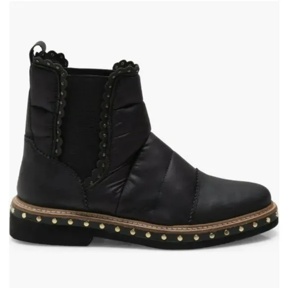 Free People Atlas Chelsea Leather Puffer Upper Ankle Boots Black Size 37.5-38.5