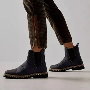 Free People Atlas Chelsea Leather Puffer Upper Ankle Boots Black Size 37.5-38.5