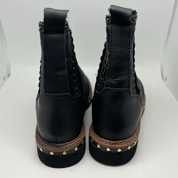 Free People Atlas Chelsea Leather Puffer Upper Ankle Boots Black Size 37.5-38.5