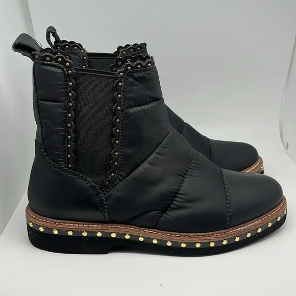 Free People Atlas Chelsea Leather Puffer Upper Ankle Boots Black Size 37.5-38.5