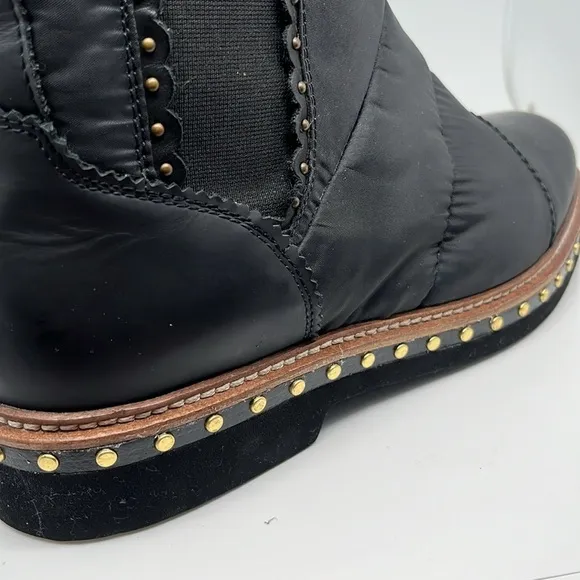 Free People Atlas Chelsea Leather Puffer Upper Ankle Boots Black Size 37.5-38.5