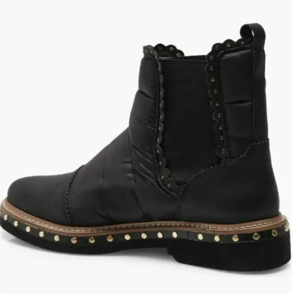 Free People Atlas Chelsea Leather Puffer Upper Ankle Boots Black Size 37.5-38.5