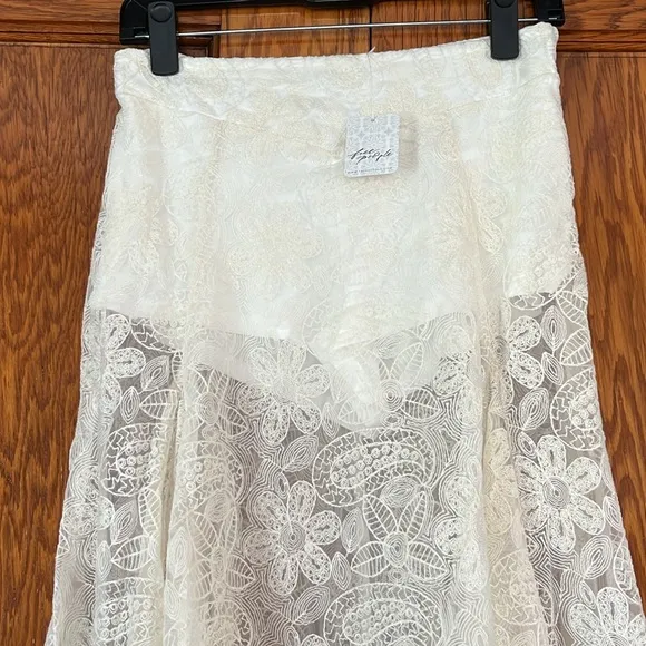 Free People Beat of the Moment Lace Maxi Skirt Sheer with shorts NWT