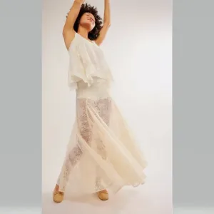 Free People Beat of the Moment Lace Maxi Skirt Sheer with shorts NWT