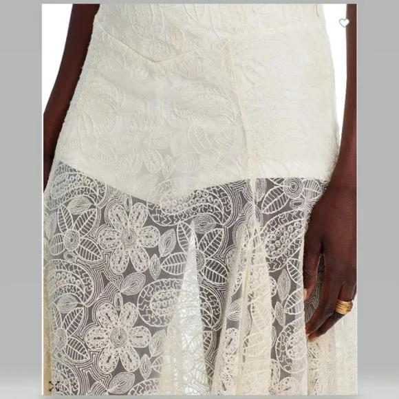 Free People Beat of the Moment Lace Maxi Skirt Sheer with shorts NWT