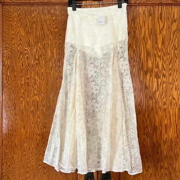 Free People Beat of the Moment Lace Maxi Skirt Sheer with shorts NWT