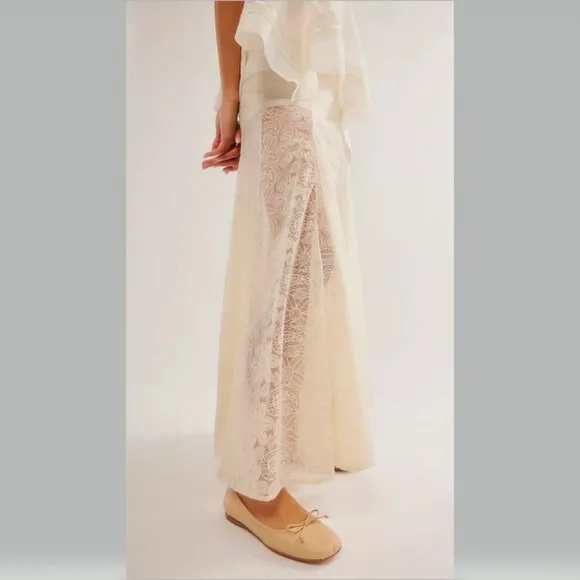 Free People Beat of the Moment Lace Maxi Skirt Sheer with shorts NWT