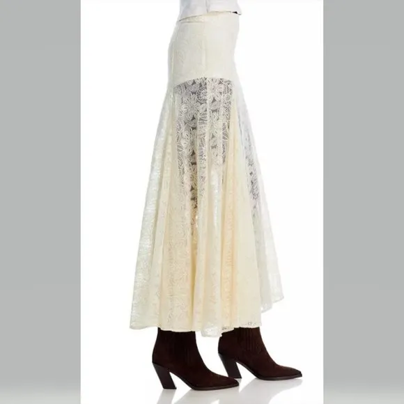Free People Beat of the Moment Lace Maxi Skirt Sheer with shorts NWT