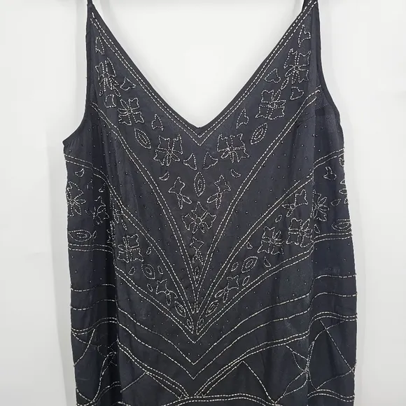 Free People Black Beaded Art Deco Slip Dress | Size M | Glam Party Vibes