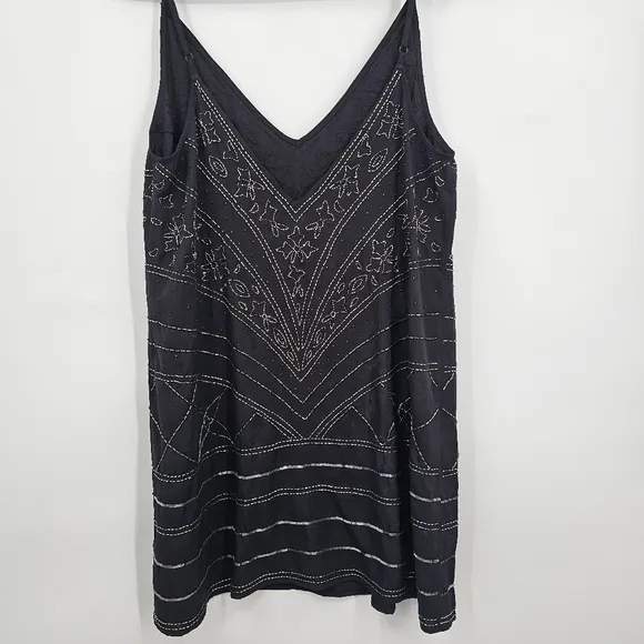 Free People Black Beaded Art Deco Slip Dress | Size M | Glam Party Vibes