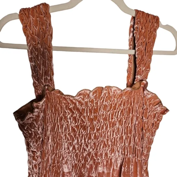 Free People Camille Velvet Smocked Midi Dress NWOT