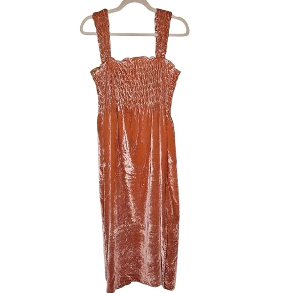 Free People Camille Velvet Smocked Midi Dress NWOT
