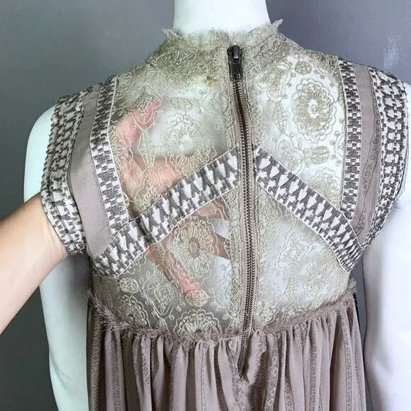 Free People Dress medium Georgette lace sheer Royalcore Regencycore Grunge