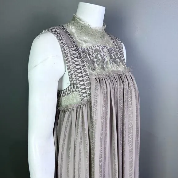 Free People Dress medium Georgette lace sheer Royalcore Regencycore Grunge